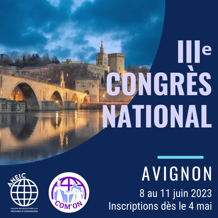 Pont d'Avignon et forteresse. 3e congrès national à Avignon. Logo de l'ANEIC et de Com'on